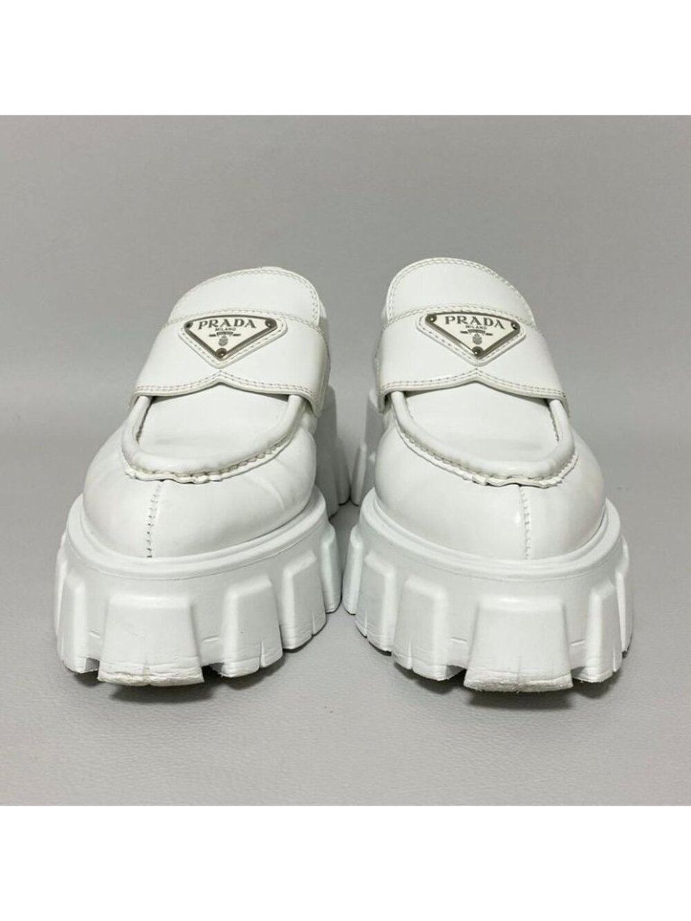 Prada Monolith Brushed Leather Loafers 36 White - Picture 3 of 10